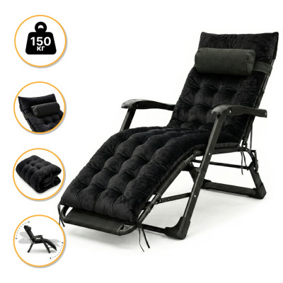 Розкладне крісло ліжко з оксамитовим матрацом LEOBRO Black (LB-FCB-G4-BLK)