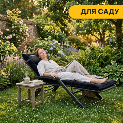 Розкладне крісло ліжко з оксамитовим матрацом LEOBRO Black (LB-FCB-G4-BLK)