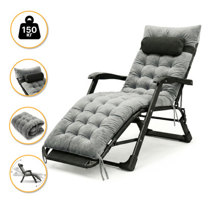 Розкладне крісло ліжко з оксамитовим матрацом LEOBRO Grey (LB-FCB-G4-GRY)