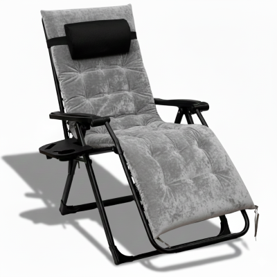 Розкладний посилений шезлонг до 150 кг LEOBRO Zero Gravity Premium Plus Grey з велюровим матрацом (LB-ZGC-K3-GRY)