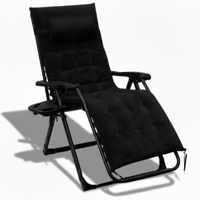Розкладний посилений шезлонг до 150 кг LEOBRO Zero Gravity Premium Plus Black з велюровим матрацом (LB-ZGC-K3-BLK)