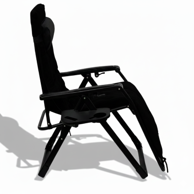 Розкладний посилений шезлонг до 150 кг LEOBRO Zero Gravity Premium Plus Black з велюровим матрацом (LB-ZGC-K3-BLK)