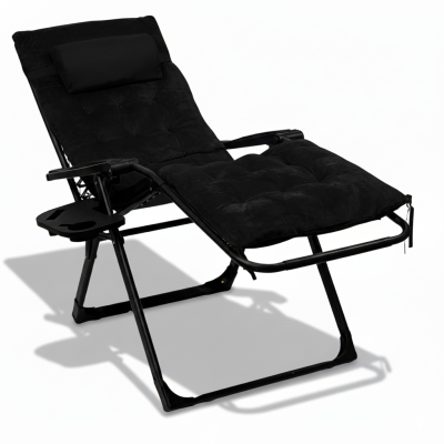 Розкладний посилений шезлонг до 150 кг LEOBRO Zero Gravity Premium Plus Black з велюровим матрацом (LB-ZGC-K3-BLK)