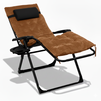 Розкладний посилений шезлонг до 150 кг LEOBRO Zero Gravity Premium Plus Brown з велюровим матрацом (LB-ZGC-K3-BRN)