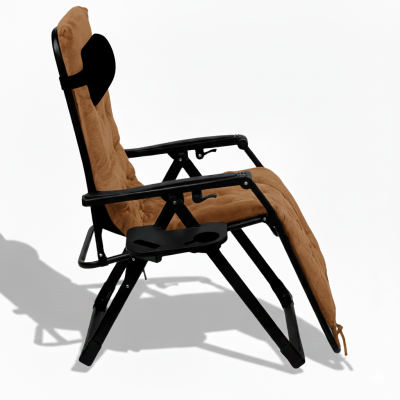 Розкладний посилений шезлонг до 150 кг LEOBRO Zero Gravity Premium Plus Brown з велюровим матрацом (LB-ZGC-K3-BRN)