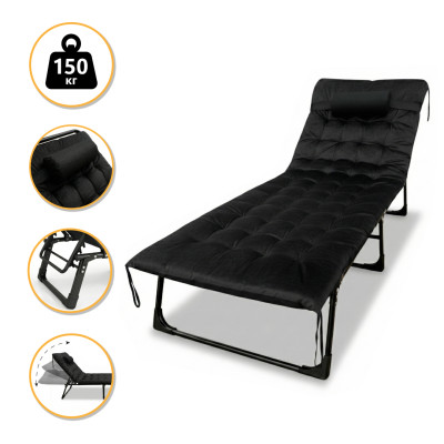 Розкладне ліжко (розкладачка) з оксамитовим матрацом і подушкою LEOBRO Black (LB-FB-A3-BLK)