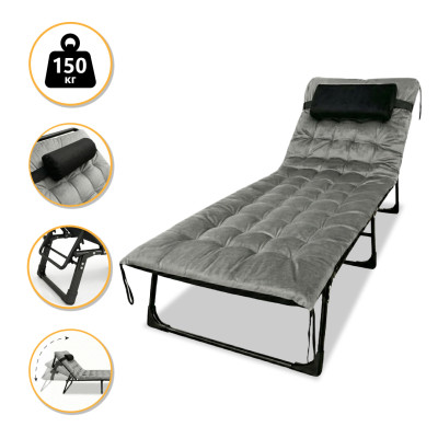 Розкладне ліжко (розкладачка) з оксамитовим матрацом і подушкою LEOBRO Grey (LB-FB-A3-GRY)