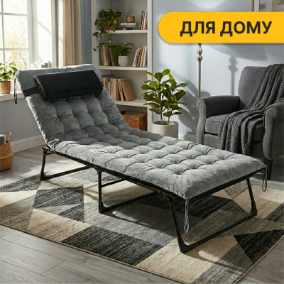 Розкладне ліжко (розкладачка) з оксамитовим матрацом і подушкою LEOBRO Grey (LB-FB-A3-GRY)
