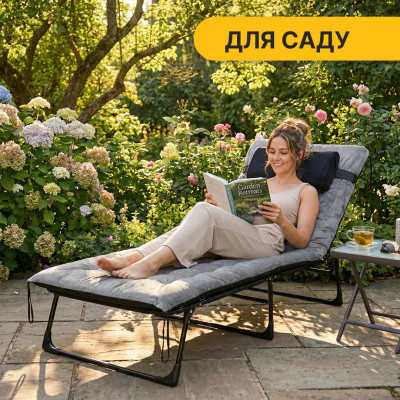 Розкладне ліжко (розкладачка) з оксамитовим матрацом і подушкою LEOBRO Grey (LB-FB-A3-GRY)