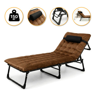 Розкладне ліжко (розкладачка) з оксамитовим матрацом і подушкою LEOBRO Brown (LB-FB-A3-BRN)