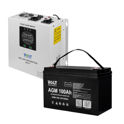 Комплект аварійного жмвлення Гібридний ДБЖ/інвертор Volt Polska SINUS PRO 1000 S + Акумулятор Volt Polska 100 Ah 12V