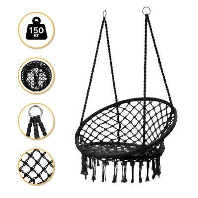 Підвісне плетене крісло-гойдалка LEOBRO Boho XL 80 см Black (LB-1102)