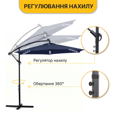 Складна садова парасоля з боковим подовжувачем та LED підсвіткою LEOBRO Синя (LB-1086) Складна садова парасоля з боковим подовжувачем та LED підсвіткою LEOBRO Синя (LB-1086)