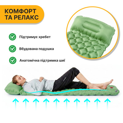 Надувний похідний килимок матрац LEOBRO Air Mat 190 x 60 см Green (LB-1095) Надувний похідний килимок матрац LEOBRO Air Mat 190 x 60 см Green (LB-1095)