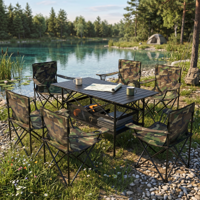 Комплект туристичний - стіл LEOBRO 117x55x50 см та 6 крісел Lite Military