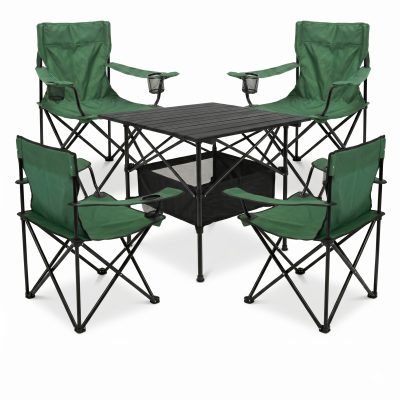 Комплект туристичний - стіл LEOBRO 52x52x50 см та 4 крісла Lite Green