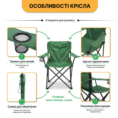 Комплект туристичний - стіл LEOBRO Camp M 59х59х38 см та 2 крісла Lite Green Комплект туристичний - стіл LEOBRO Camp M 59х59х38 см та 2 крісла Lite Green