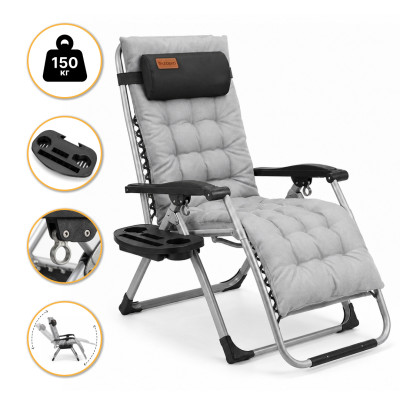Розкладне крісло шезлонг LEOBRO Zero Gravity Premium Plus Сірий (LB-ZGC-E1-GRY)
