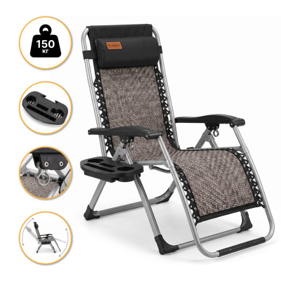 Посилений шезлонг до 150кг LEOBRO Zero Gravity Premium Grey Rattan (LB-1120)