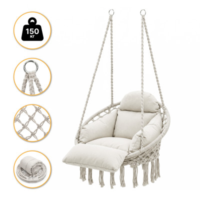 Підвісне плетене крісло-гойдалка LEOBRO Boho Deluxe Pro XL 80 см Cream (LB-1143) Підвісне плетене крісло-гойдалка LEOBRO Boho Deluxe Pro XL 80 см Cream (LB-1143)