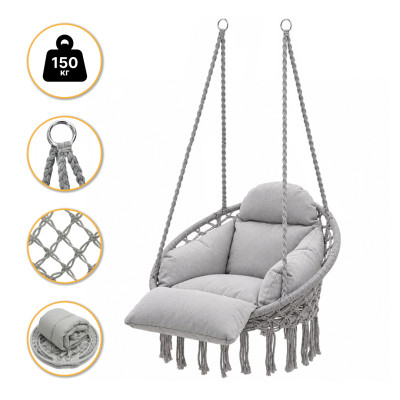 Підвісне плетене крісло-гойдалка LEOBRO Boho Deluxe Pro XL 80 см Grey (LB-1144) Підвісне плетене крісло-гойдалка LEOBRO Boho Deluxe Pro XL 80 см Grey (LB-1144)