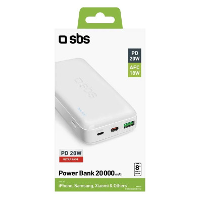 Зовнішній акумулятор SBS Powerbank 20000 mAh White (TTBB20000PD20W)