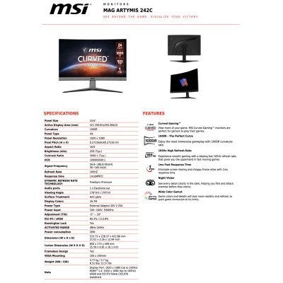 Ігровий монітор MSI MAG Artymis 242C Curved