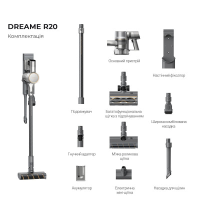 Вертикальний + ручний пилосос (2в1) Dreame Cordless Vacuum Cleaner R20 (VTV97A)