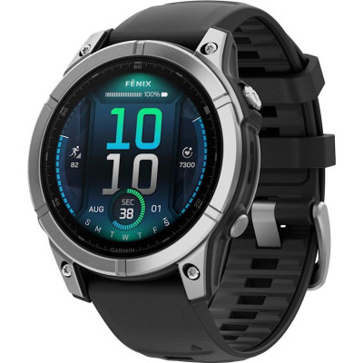 Смарт-годинник Garmin Fenix E 47mm AMOLED Stainless Steel with Black Silicone Band (010-03025-02/00)