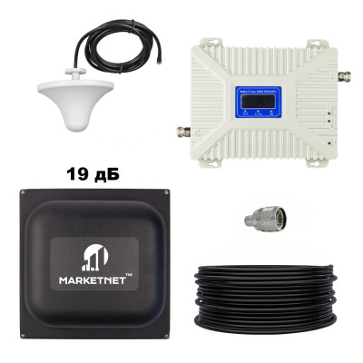 Комплект Репітер 3 діапазон 900 МГц (GSM, 3G, 4G)/1800 МГц (GSM, 4G)/2100 МГц (3G) підсилювач мобільного зв'язку та інтернету Aspor з антеною 19 дБ