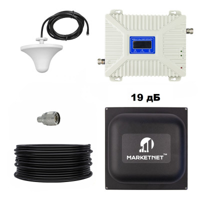 Комплект Репітер 2 діапазон 900 МГц (GSM, 3G, 4G) / 1800 МГц (GSM, 4G) підсилювач мобільного зв'язку та інтернету Aspor з антеною 19 дБ