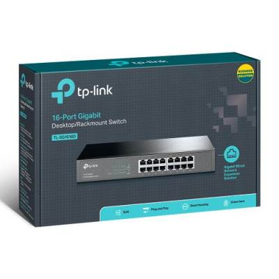Комутатор TP-LINK TL-SG1016D, 16x100/1000 Mb/s, металевий корпус, некерований