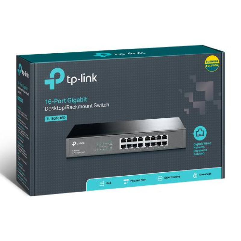 Комутатор TP-LINK TL-SG1016D, 16x100/1000 Mb/s, металевий корпус, некерований