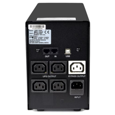 Джерело безперебійного живлення PowerCom BNT-1200AP Black, 1200 ВА, 720 Вт, USB, лінійно-інтерактивний, AVR, 5 розеток (IEC), RJ45