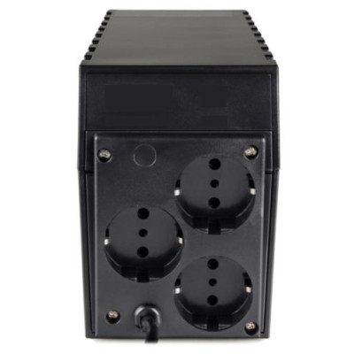 Джерело безперебійного живлення PowerCom RPT-600A Schuko Black, 600 ВА, 360 Вт, лінійно-інтерактивний, AVR, 3 розетки (Schuko), батарея 12В/7 Аг x 1 шт
