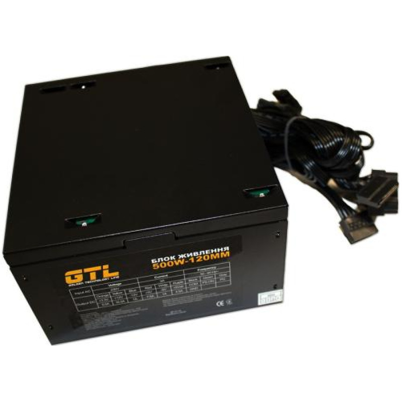 Блок живлення 500 Вт, GTL, Black, 120 мм, 2xMolex / 4xSATA / 1x6-pin / 1x4+4-pin / 1x20+4-pin, захист SCP / OCP / OVP / UVP (GTL-500-120)