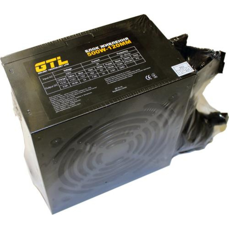 Блок живлення 500 Вт, GTL, Black, 120 мм, 2xMolex / 4xSATA / 1x6-pin / 1x4+4-pin / 1x20+4-pin, захист SCP / OCP / OVP / UVP (GTL-500-120)