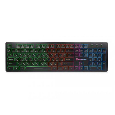 Клавіатура REAL-EL Comfort 7070 Backlit, Black, USB, мембранна, підсвічування символів та бічних граней клавіш, 103 кнопки
