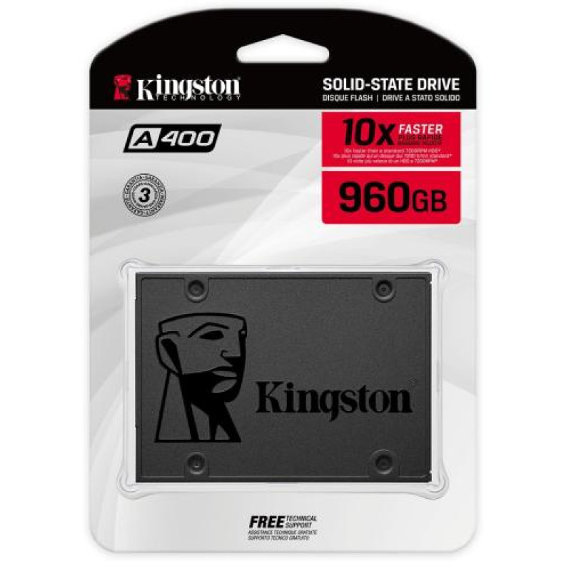 Твердотільний накопичувач SSD 960Gb, Kingston A400, SATA3, 2.5", 3D TLC, 500/450 МБ/с (SA400S37/960G)