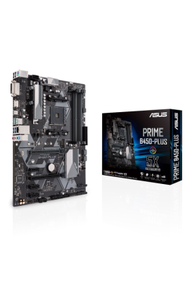 Мат.плата AM4 (B450) Asus PRIME B450-PLUS, B450, 4xDDR4, CrossFire, Int.Video(CPU), 6xSATA3, 1xM.2, 1xPCI-E 16x 3.0, 1xPCI-E 16x 2.0, 3xPCI-E 1x 2.0, ALC887-VD2, RTL8111H, 6xUSB3.1/8xUSB2.0, DVI-D/HDMI, ATX