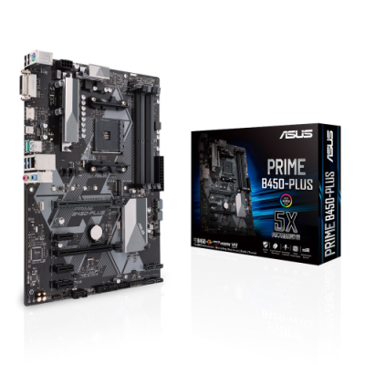 Мат.плата AM4 (B450) Asus PRIME B450-PLUS, B450, 4xDDR4, CrossFire, Int.Video(CPU), 6xSATA3, 1xM.2, 1xPCI-E 16x 3.0, 1xPCI-E 16x 2. ALC887-VD2, RTL8111H, 6xUSB3.1/8xUSB2.0, DVI-D/HDMI, ATX