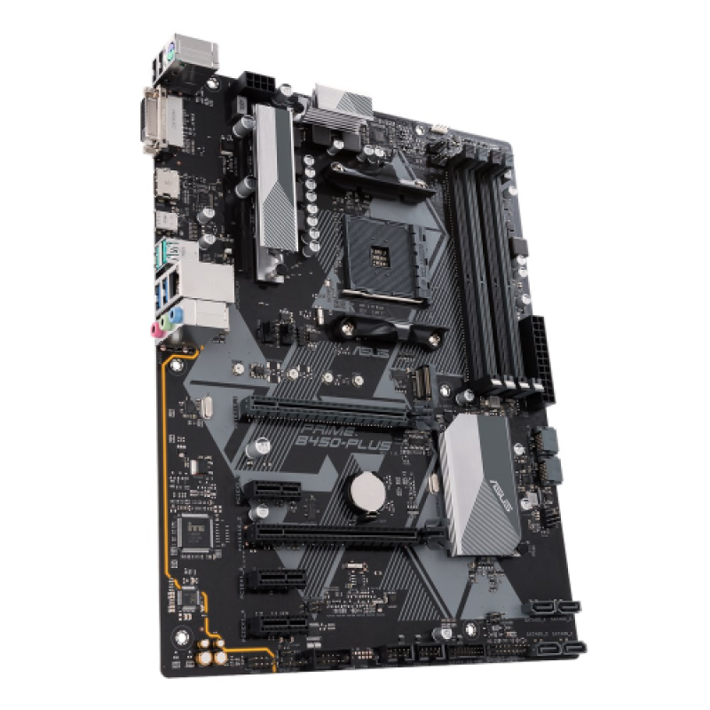 Мат.плата AM4 (B450) Asus PRIME B450-PLUS, B450, 4xDDR4, CrossFire, Int.Video(CPU), 6xSATA3, 1xM.2, 1xPCI-E 16x 3.0, 1xPCI-E 16x 2.0, 3xPCI-E 1x 2.0, ALC887-VD2, RTL8111H, 6xUSB3.1/8xUSB2.0, DVI-D/HDMI, ATX