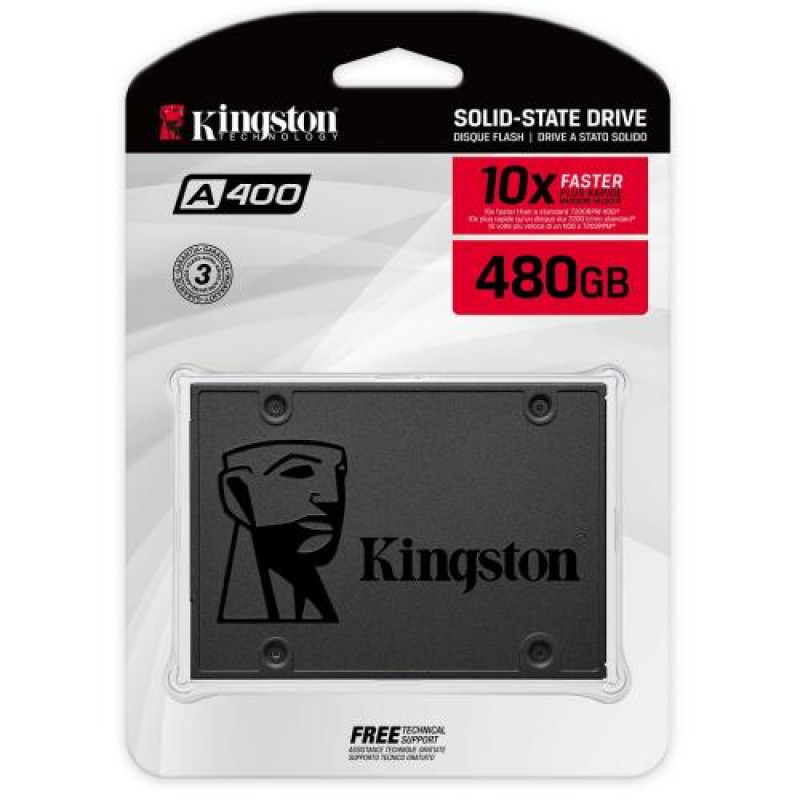 Твердотільний накопичувач SSD 480Gb, Kingston A400, SATA3, 2.5", 3D TLC, 500/450 МБ/с (SA400S37/480G)