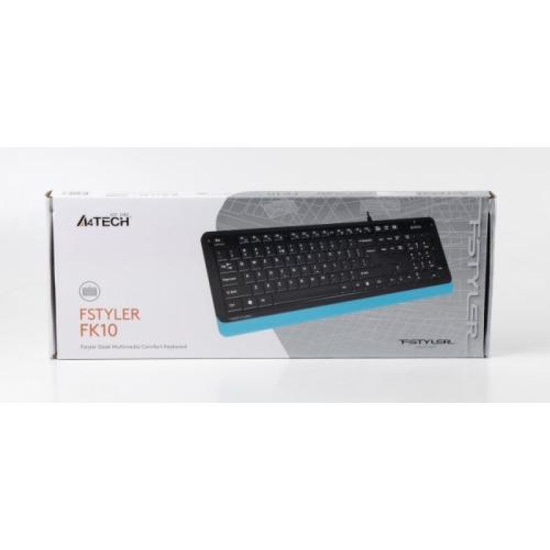 Клавіатура A4Tech FK10 "Fstyler", Black/Blue, USB, 12 мультимедійних кнопок, захист від бризок, 1.5 м, UA/RU/US