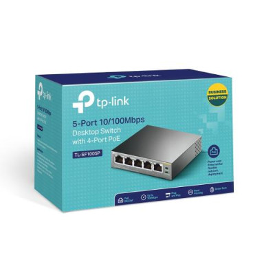 Комутатор TP-LINK TL-SF1005P, 5x10/100Mb/s, 4xPoE 56W, пластиковий корпус, некерований