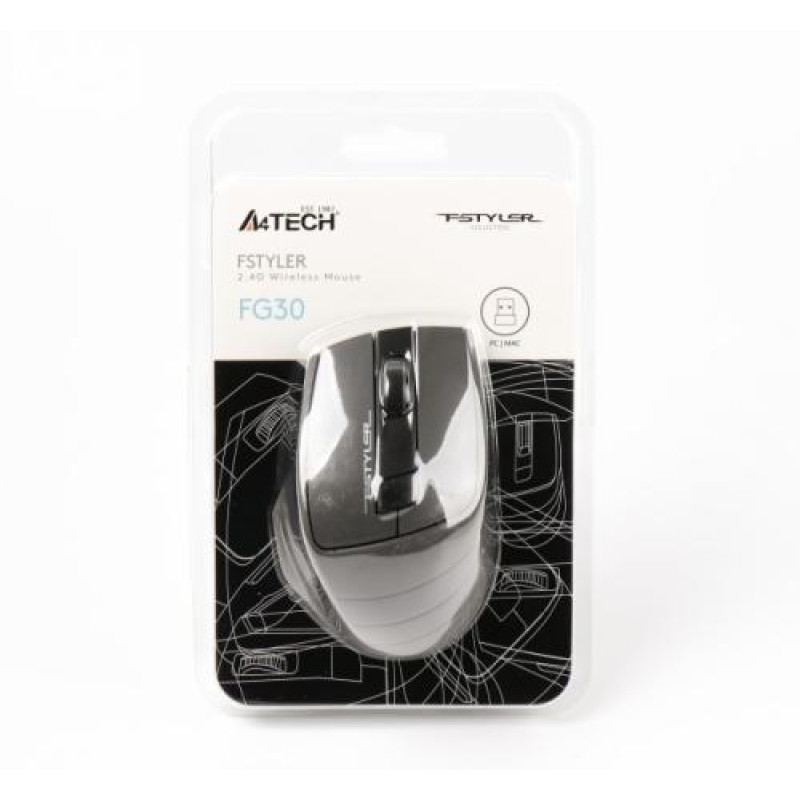 Миша A4Tech Fstyler FG30 2000dpi Black+Grey, USB, Wireless