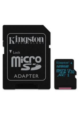 Карта пам'яті microSDXC, 128Gb, Kingston Canvas Select Plus, Class10 UHS-I U1 V10 А1, SD адаптер, до 100 МБ/с (SDCS2/128GB)
