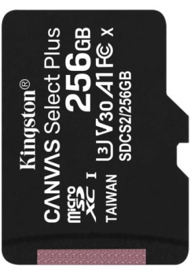 Карта пам'яті microSDXC, 256Gb, Kingston Canvas Select Plus, Class10 UHS-I U3 V30 A1, без адаптера, до 100/85 МБ/с (SDCS2/256GBSP)