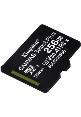 Карта пам'яті microSDXC, 256Gb, Kingston Canvas Select Plus, Class10 UHS-I U3 V30 A1, без адаптера, до 100/85 МБ/с (SDCS2/256GBSP)