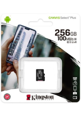 Карта пам'яті microSDXC, 256Gb, Kingston Canvas Select Plus, Class10 UHS-I U3 V30 A1, без адаптера, до 100/85 МБ/с (SDCS2/256GBSP)